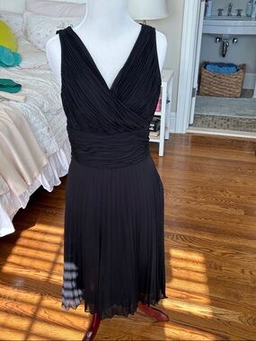 Sigrid Olsen Black Pleated V-Neck Midi Dress